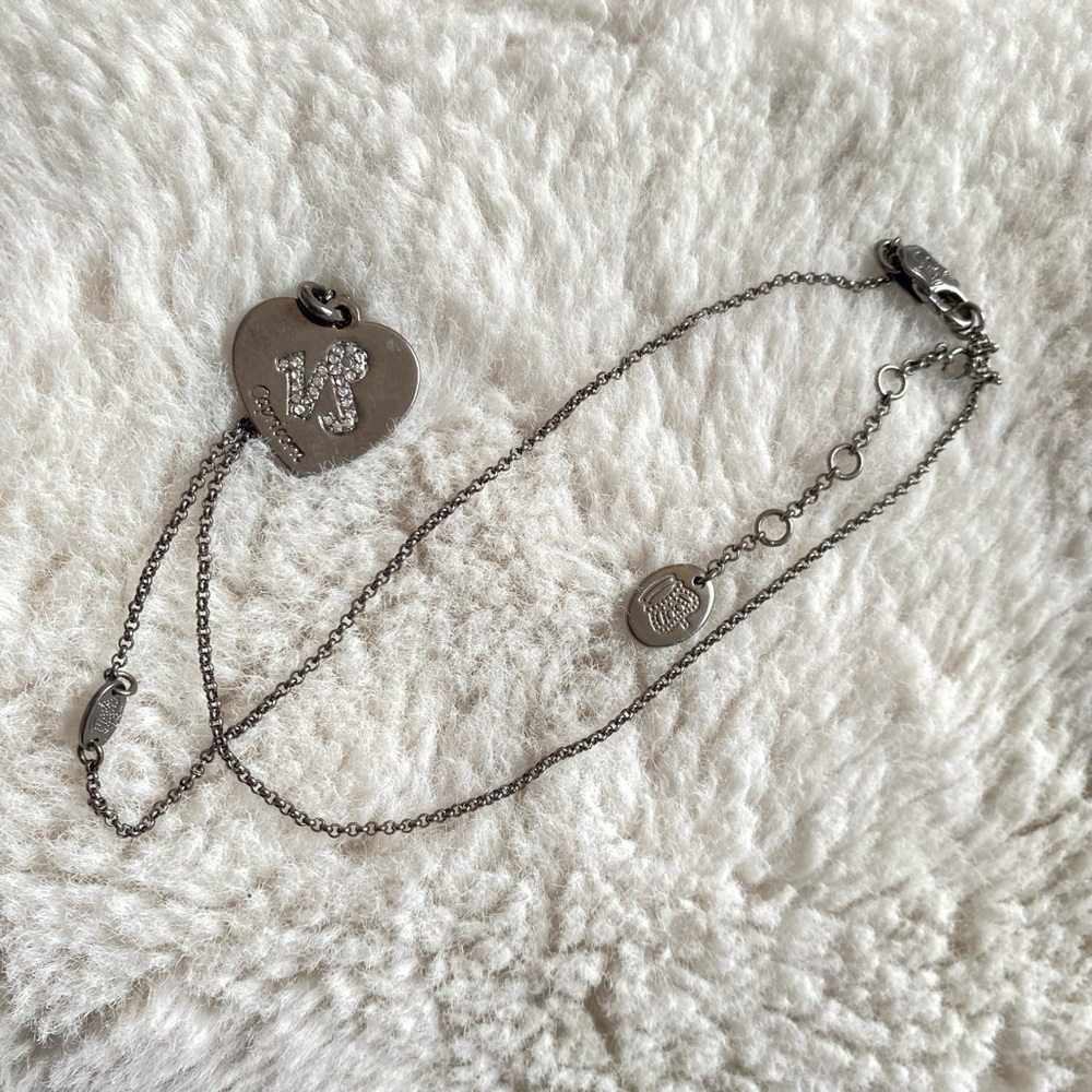 Juicy Couture Gun Black Tone Heart Pendant Crystal Star Sign Necklace NWT